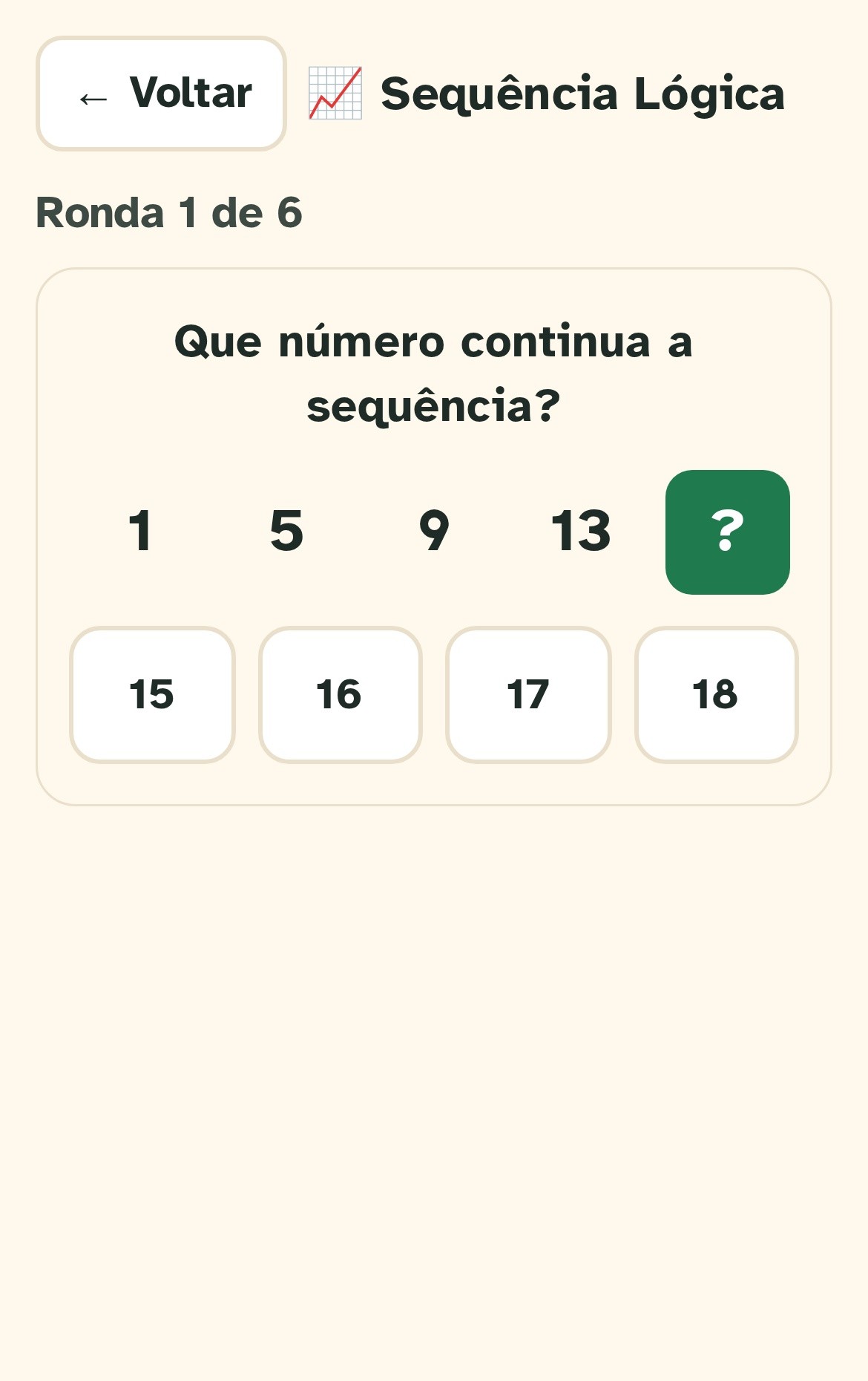 Ecrã do jogo da área Raciocínio