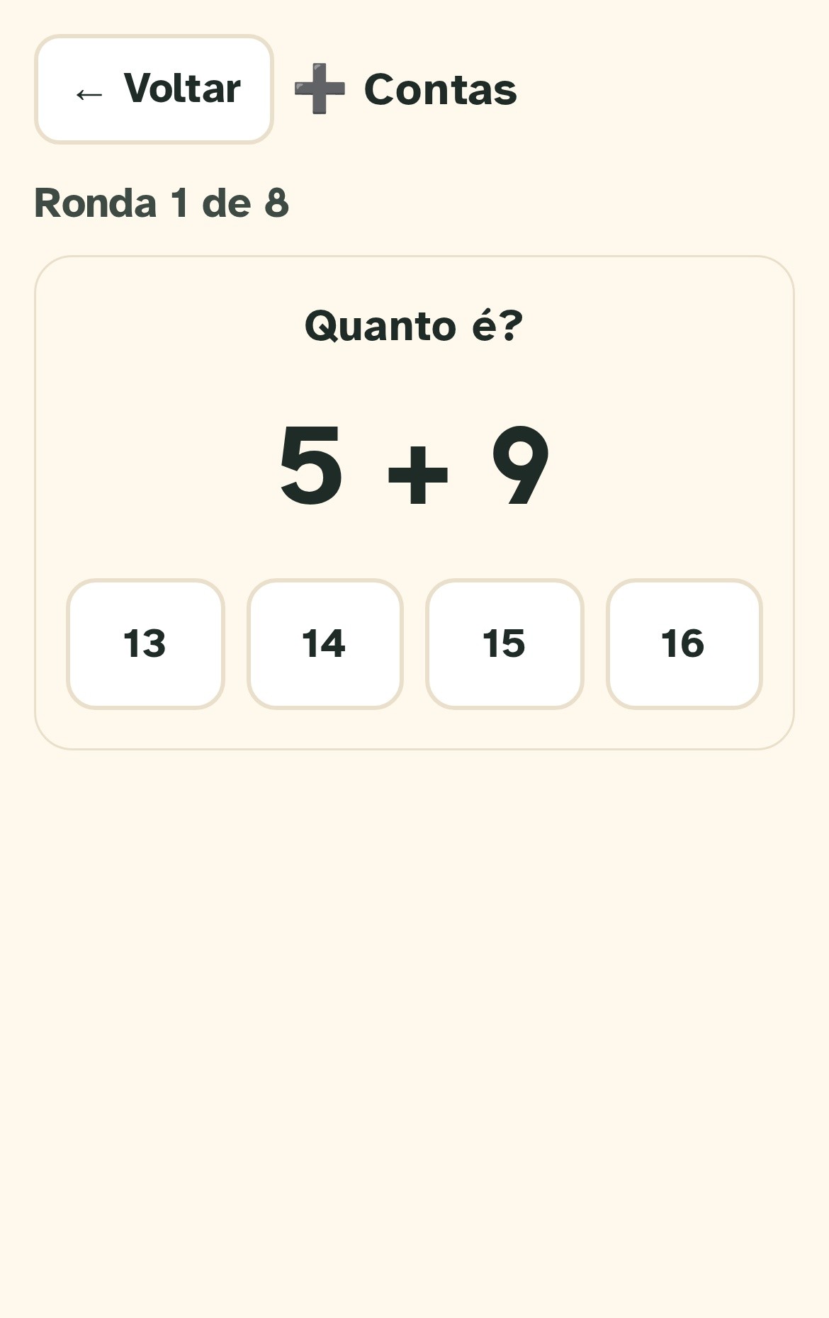Ecrã do jogo da área Números e dia a dia